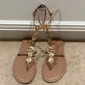 Zara Tan Sandals with Gold Embellishments